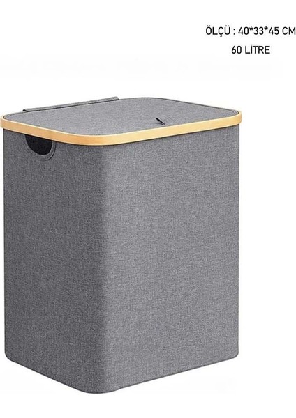 Kirli Çamaşır Sepeti 60 Litre Bambu Çerçeveli Sepet Katlanır Kumaş