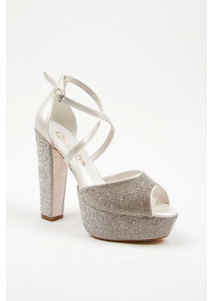 Gold Ayna Full Taş Topuklu Kadın Abiye Ayakkabı Kadın Topuklu Şık Gece Ayakkabısı Yüksek Topuk