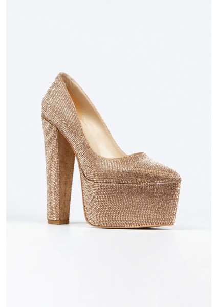 Kadın Moda Şık Full Taşlı Klasik Sivri Kalın Topuklu Platformlu Düğün Nişan Gece Abiye Ayakkabısı fiyatları