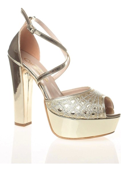 Kadın Gold Ayna Yüz Lazer Kadın Abiye Ayakkabı Kadın Topuklu Şık Gece Ayakkabısı Zarif Tasarım
