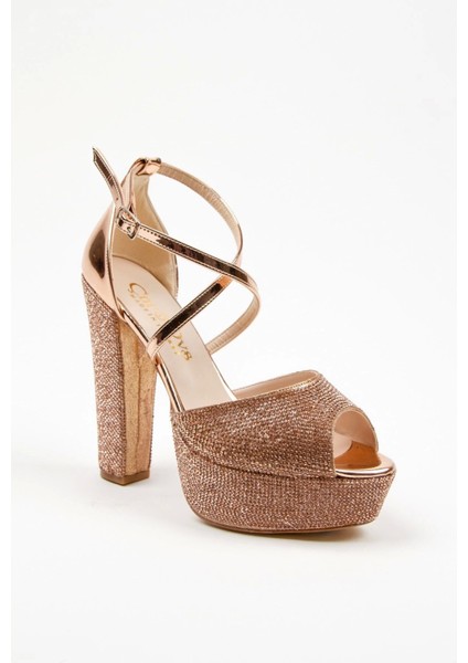 Gold Ayna Full Taş Topuklu Kadın Abiye Ayakkabı Kadın Topuklu Şık Gece Ayakkabısı Yüksek Topuk