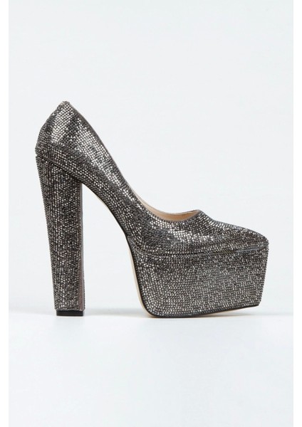 Kadın Moda Şık Full Taşlı Klasik Sivri Kalın Topuklu Platformlu Düğün Nişan Gece Abiye Ayakkabısı fırsatları