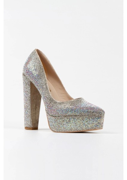 Kadın Moda Şık Gold Sultan Janjan Taşlı Klasik Sivri Kalın Topuklu Düğün Nişan Gece Abiye Ayakkabısı fiyatları