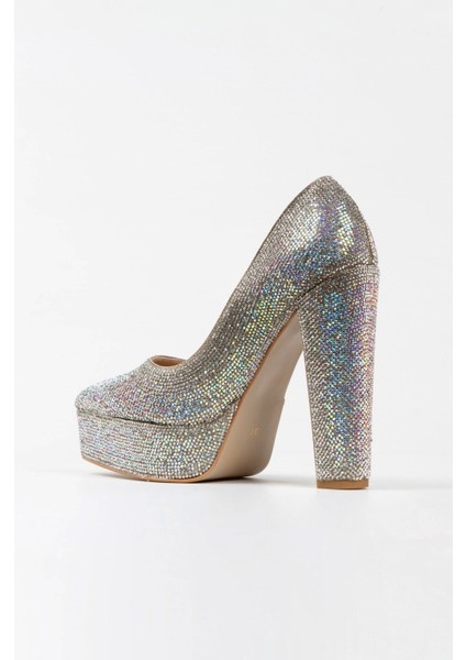 Kadın Moda Şık Gold Sultan Janjan Taşlı Klasik Sivri Kalın Topuklu Düğün Nişan Gece Abiye Ayakkabısı modelleri