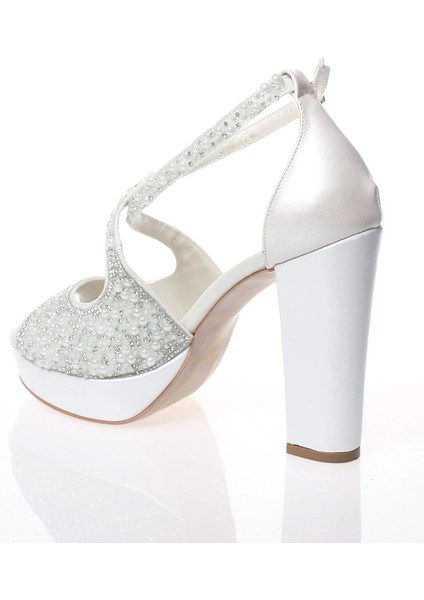 Kadın Moda Şık Gümüş Ayna Yüz Inci Taş Topuklu Zarif Tasarım Düğün Nişan Gece Abiye Ayakkabısı modelleri