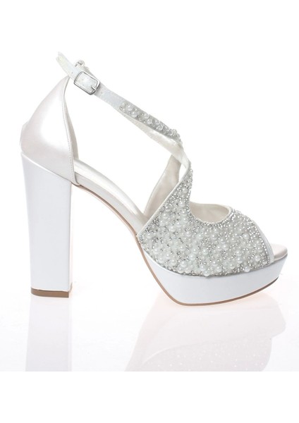 Kadın Moda Şık Gümüş Ayna Yüz Inci Taş Topuklu Zarif Tasarım Düğün Nişan Gece Abiye Ayakkabısı fırsatları