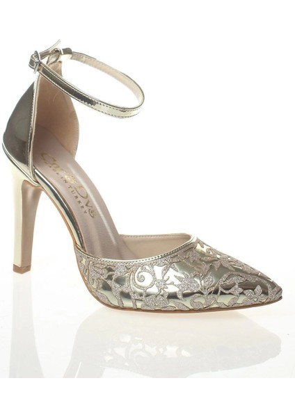 Kadın Moda Ayna Desenli Lazer Kesim Stiletto Klasik Ayakkabı Topuklu Nişan Gece Abiye Ayakkabısı