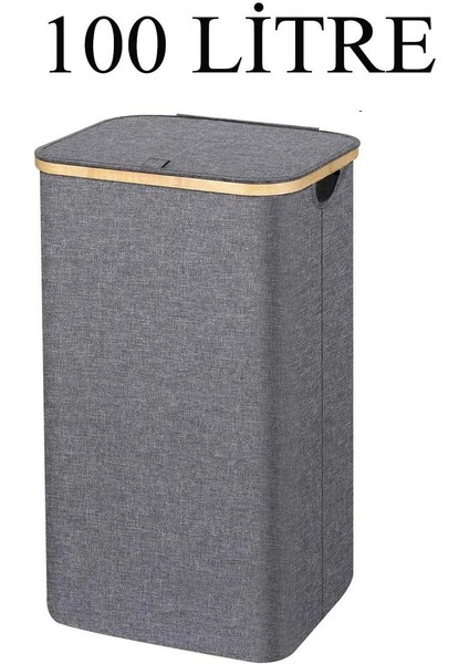 Kumaş Çamaşır Sepeti Katlanır 100 Litre Bambu Çerçeveli