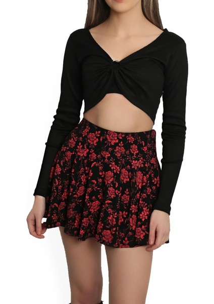 Halka Detaylı Uzun Kollu Hırka Crop Body