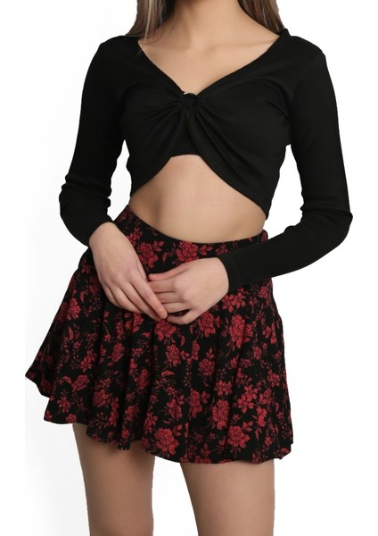 Halka Detaylı Uzun Kollu Hırka Crop Body