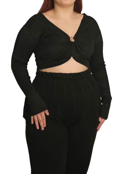 Halka Detaylı Uzun Kollu Hırka Crop Body