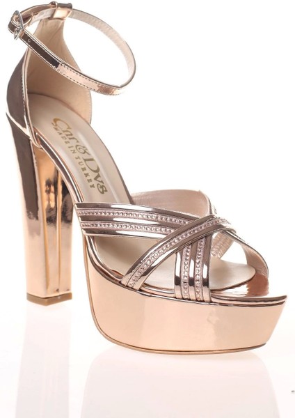 Kadın Sarı Gold Çapraz Bant Abiye Ayakkabı Kadın Topuklu Şık Gece Ayakkabısı Zarif Tasarım