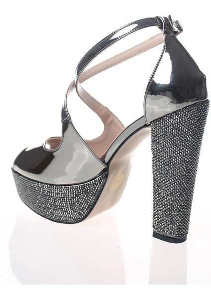 Kadın Gold Ayna Ökçe Poli Taş Abiye Ayakkabı Kadın Topuklu Şık Gece Ayakkabısı Zarif Tasarım fırsatları