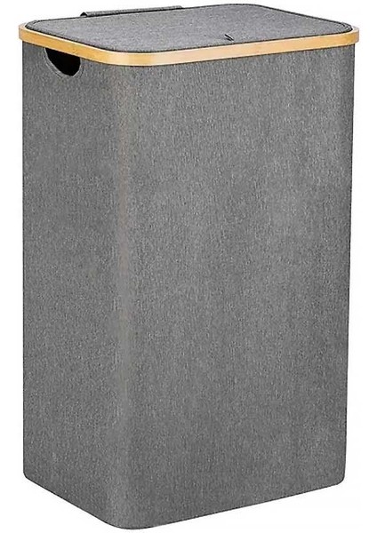 Kirli Çamaşır Sepeti 70 Litre Bambu Çerçeveli Katlanır Kumaş Sepet