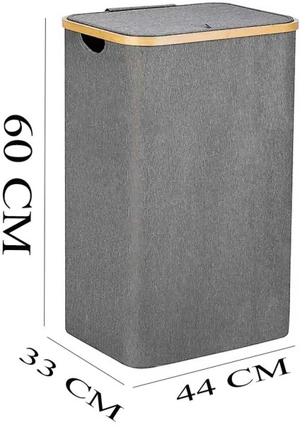 Kirli Çamaşır Sepeti 70 Litre Bambu Çerçeveli Katlanır Kumaş Sepet