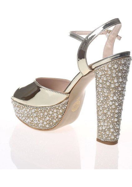 Kadın Altın Ayna Ökçe Poli İnci Abiye Ayakkabı Kadın Topuklu Şık Gece Ayakkabısı Zarif Tasarım fırsatları