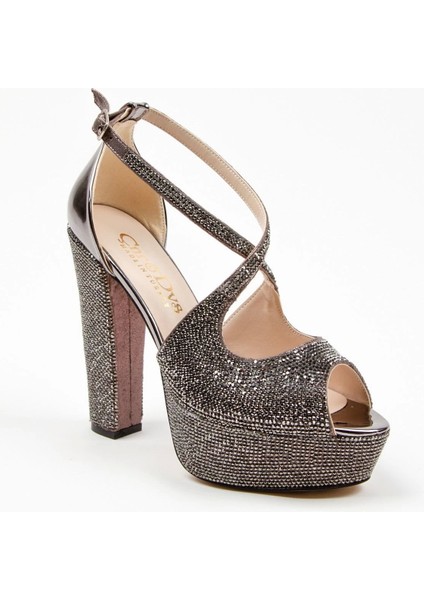 Gold Ayna Full Taş Topuklu Kadın Abiye Ayakkabı Kadın Topuklu Şık Gece Ayakkabısı Yüksek Topuk