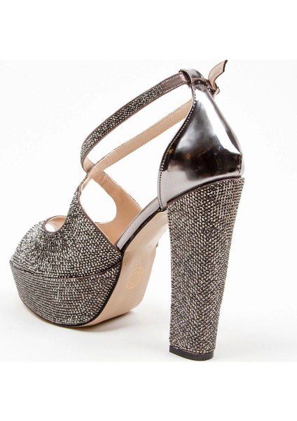 Gold Ayna Full Taş Topuklu Kadın Abiye Ayakkabı Kadın Topuklu Şık Gece Ayakkabısı Yüksek Topuk fırsatları