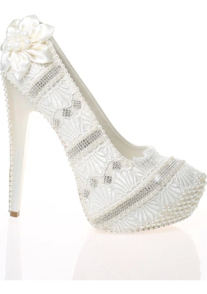 Kadın Moda Şık Sedef Inci Taş Işlemeli Gelin Ayakkabı Topuklu Düğün Nişan Gece Abiye Ayakkabısı fırsatları