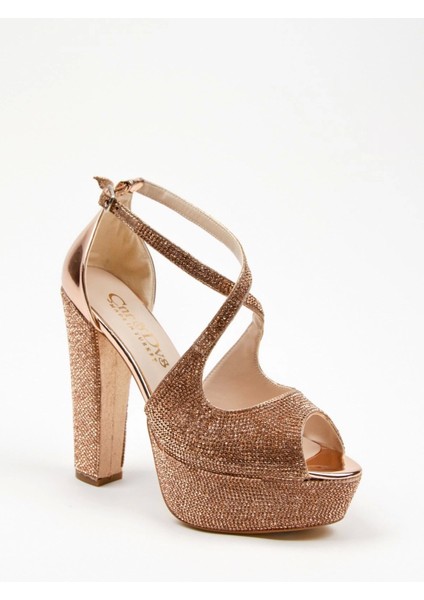 Gold Ayna Full Taş Topuklu Kadın Abiye Ayakkabı Kadın Topuklu Şık Gece Ayakkabısı Yüksek Topuk