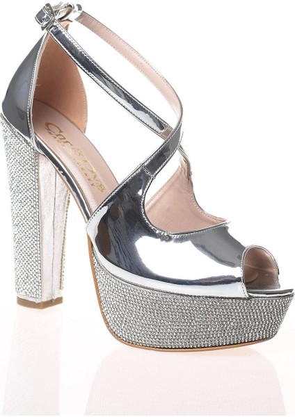 Kadın Gold Ayna Ökçe Poli Taş Abiye Ayakkabı Kadın Topuklu Şık Gece Ayakkabısı Zarif Tasarım