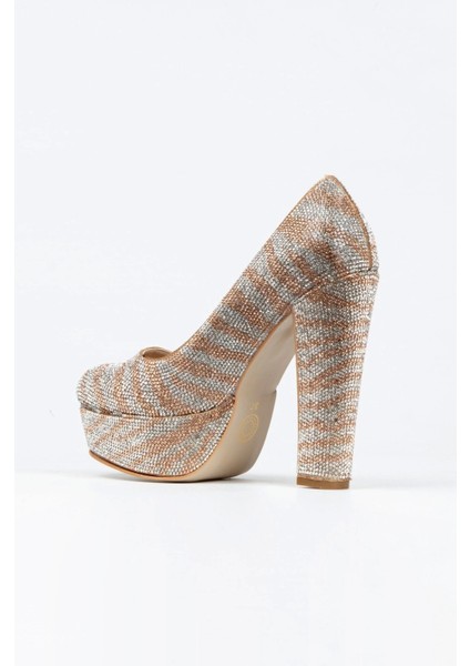 Kadın Moda Sultan Çift Renk Taşlı Klasik Topuklu Platformlu Düğün Nişan Gece Abiye Ayakkabısı modelleri