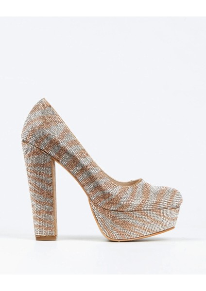 Kadın Moda Sultan Çift Renk Taşlı Klasik Topuklu Platformlu Düğün Nişan Gece Abiye Ayakkabısı fırsatları