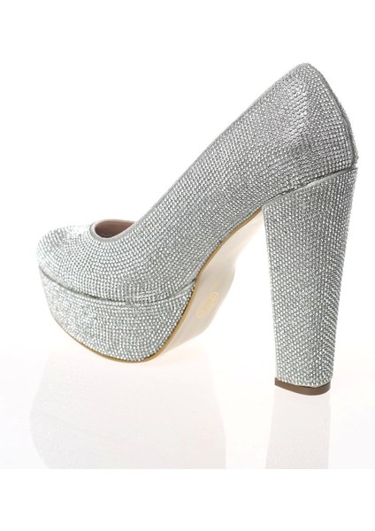 Kadın Moda Şık Gümüş Sultan Full Taş Topuklu Zarif Tasarım Düğün Nişan Gece Abiye Ayakkabısı modelleri