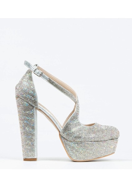 Gümüş Sultan Çift Renk Taşlı Çapraz Model Klasik Topuklu Platformlu Kadın Abiye Ayakkabı Şık fiyatları