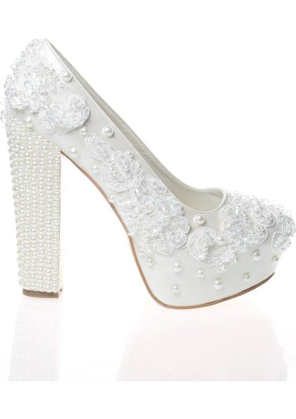 Kadın Moda Şık Sedef Inci Taş Işlemeli Gelin Ayakkabı Topuklu Düğün Nişan Gece Abiye Ayakkabısı fırsatları