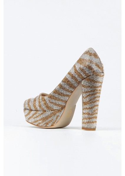 Kadın Moda Sultan Çift Renk Taşlı Klasik Topuklu Platformlu Düğün Nişan Gece Abiye Ayakkabısı modelleri