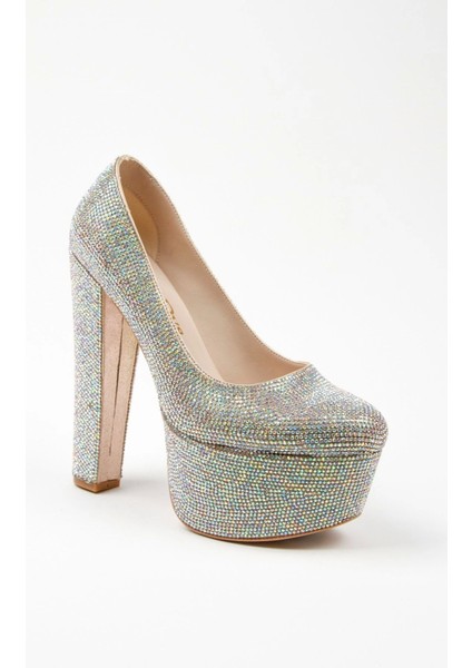 Gold Janjan Full Taş Topuklu Kadın Abiye Ayakkabı Kadın Topuklu Şık Gece Ayakkabısı