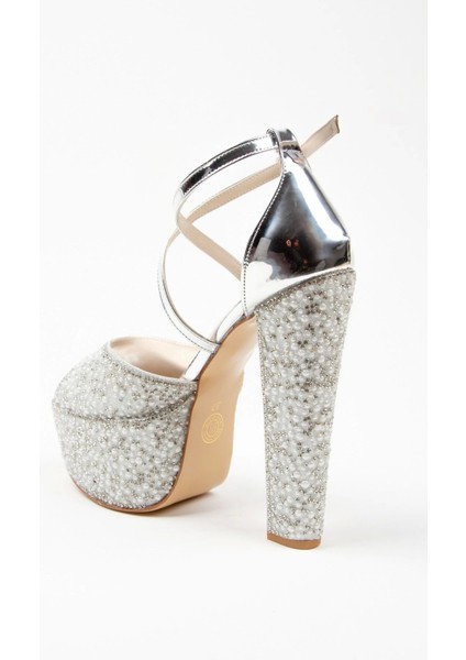 Gold Ayna Full İnci Topuklu Kadın Abiye Ayakkabı Kadın Topuklu Şık Gece Ayakkabısı fırsatları