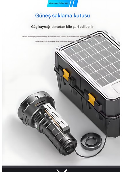 W5220-1 Ultra Güçlü Fan Soğutmalı 38000 Lümen El Feneri 16000MAH Güneş Enerjili Solar Lamba modelleri