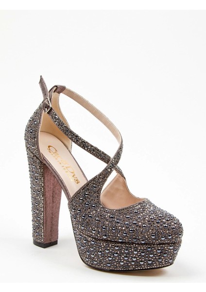 Gold Full İnci Topuklu Kadın Abiye Ayakkabı Kadın Topuklu Şık Gece Ayakkabısı Zarif Tasarım