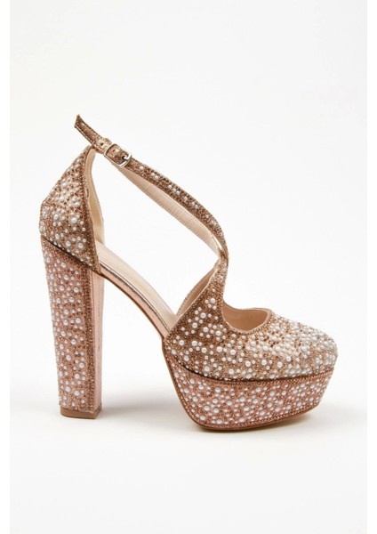 Gold Full İnci Topuklu Kadın Abiye Ayakkabı Kadın Topuklu Şık Gece Ayakkabısı Zarif Tasarım modelleri