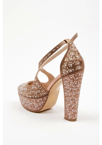 Gold Full İnci Topuklu Kadın Abiye Ayakkabı Kadın Topuklu Şık Gece Ayakkabısı Zarif Tasarım fırsatları