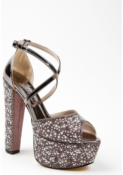 Gold Ayna Full İnci Topuklu Kadın Abiye Ayakkabı Kadın Topuklu Şık Gece Ayakkabısı