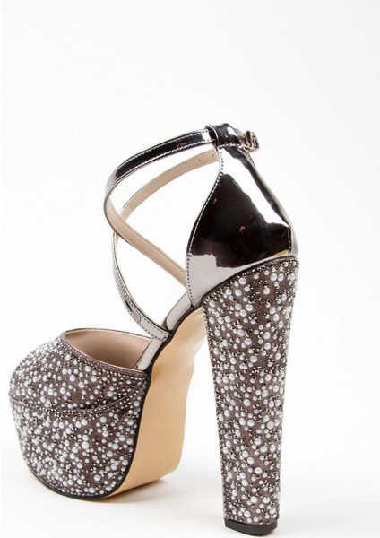 Gold Ayna Full İnci Topuklu Kadın Abiye Ayakkabı Kadın Topuklu Şık Gece Ayakkabısı fırsatları