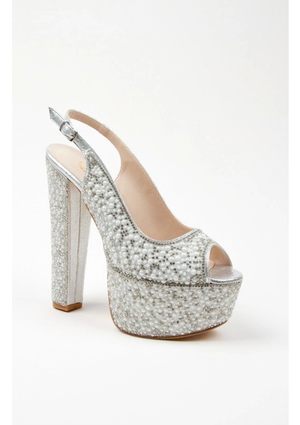 Gold Sultan Full İnci Topuklu Kadın Abiye Ayakkabı Kadın Topuklu Şık Gece Ayakkabısı