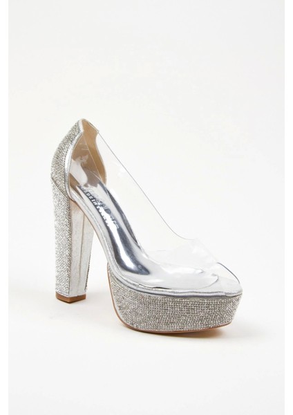 Kadın Moda Şık Rose Şeffaf Platformlu Ökçe Poli Taş Düğün Nişan Gece Abiye Ayakkabısı fırsatları