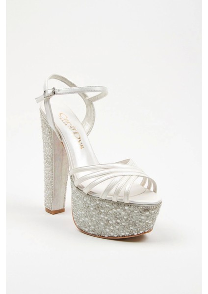 Sedef Cilt Çapraz Ökçe Poli İnci Topuklu Kadın Abiye Ayakkabı Kadın Topuklu Şık Gece Ayakkabısı