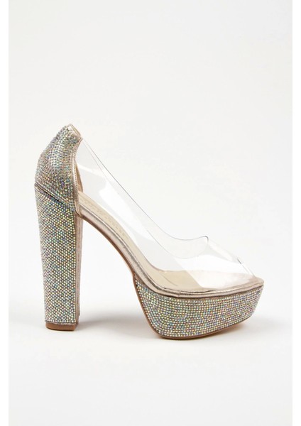 Kadın Moda Şık Rose Şeffaf Platformlu Ökçe Poli Taş Düğün Nişan Gece Abiye Ayakkabısı fiyatları