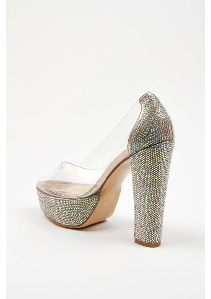 Kadın Moda Şık Rose Şeffaf Platformlu Ökçe Poli Taş Düğün Nişan Gece Abiye Ayakkabısı modelleri