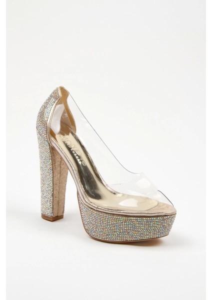 Kadın Moda Şık Rose Şeffaf Platformlu Ökçe Poli Taş Düğün Nişan Gece Abiye Ayakkabısı fırsatları