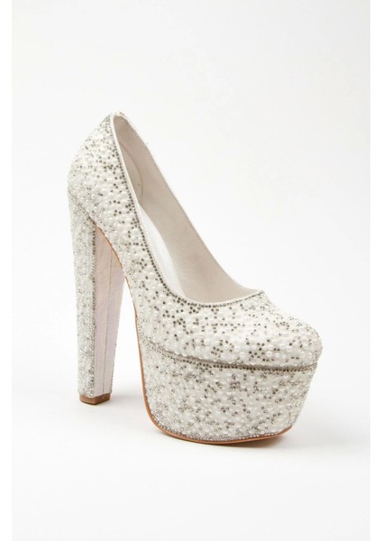 Gümüş Full İnci Topuklu Kadın Abiye Ayakkabı Kadın Topuklu Şık Gece Ayakkabısı Zarif Tasarım