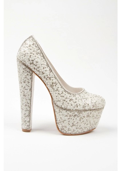 Gümüş Full İnci Topuklu Kadın Abiye Ayakkabı Kadın Topuklu Şık Gece Ayakkabısı Zarif Tasarım modelleri