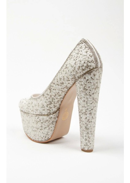 Gümüş Full İnci Topuklu Kadın Abiye Ayakkabı Kadın Topuklu Şık Gece Ayakkabısı Zarif Tasarım fırsatları