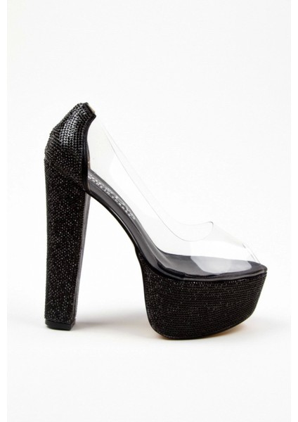Siyah Şeffaf Ökçe Poli Taş Topuklu Kadın Abiye Ayakkabı Kadın Topuklu Şık Gece Ayakkabısı modelleri