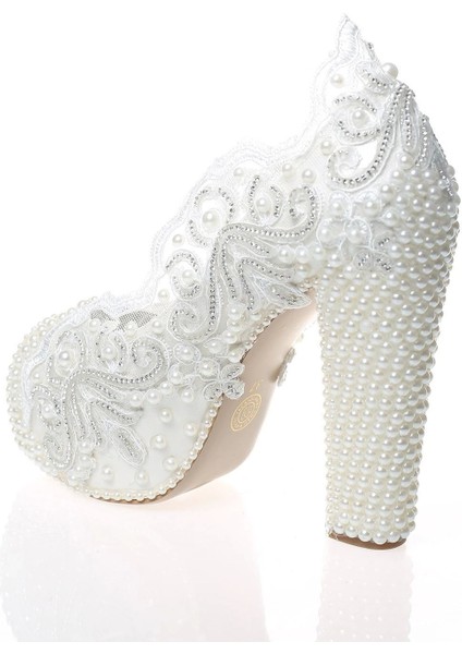 Kadın Moda Beyaz Sedef Inci Taş Işlemeli Gelin Ayakkabı Topuklu Düğün Nişan Gece Abiye Ayakkabısı modelleri